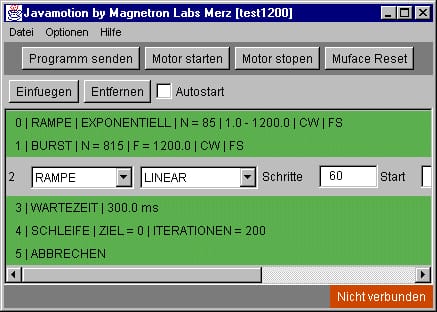 Historische Bedienoberfläche von JavaMotion v3.0